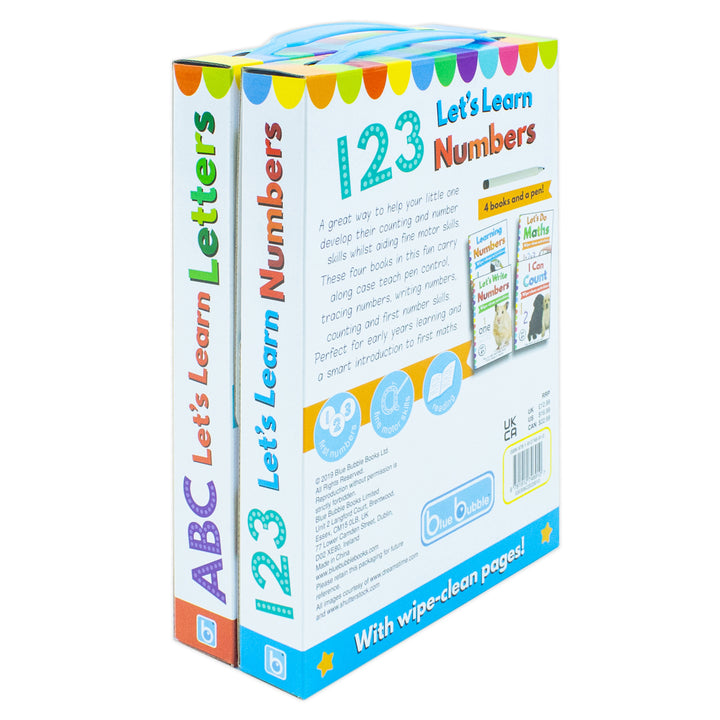 ABC and 123 Let's learn 8 Books Set Collection inc Wipe Clean Pages and Pen