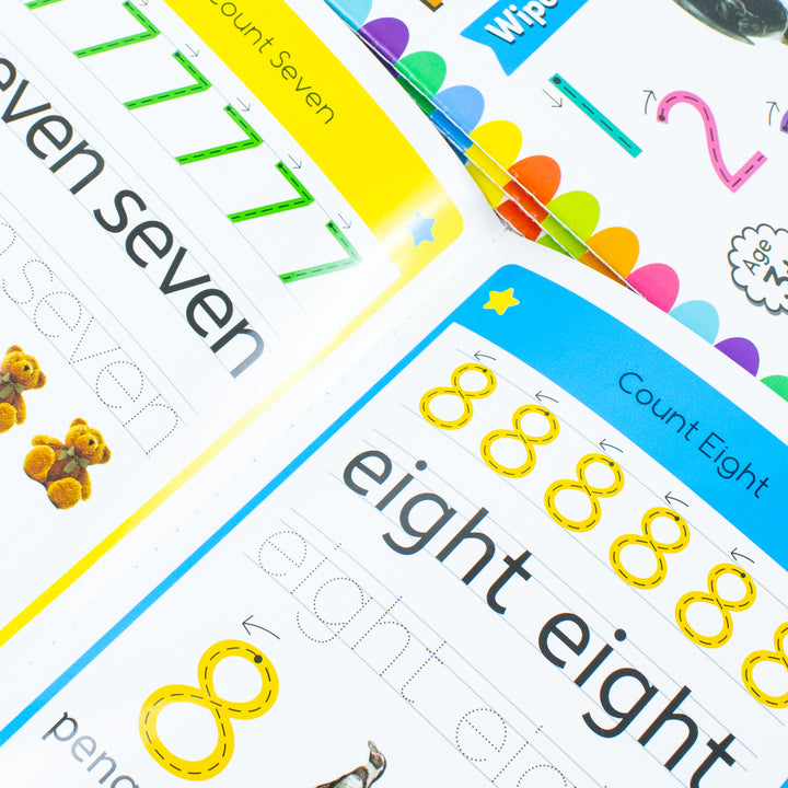 ABC and 123 Let's learn 8 Books Set Collection inc Wipe Clean Pages and Pen