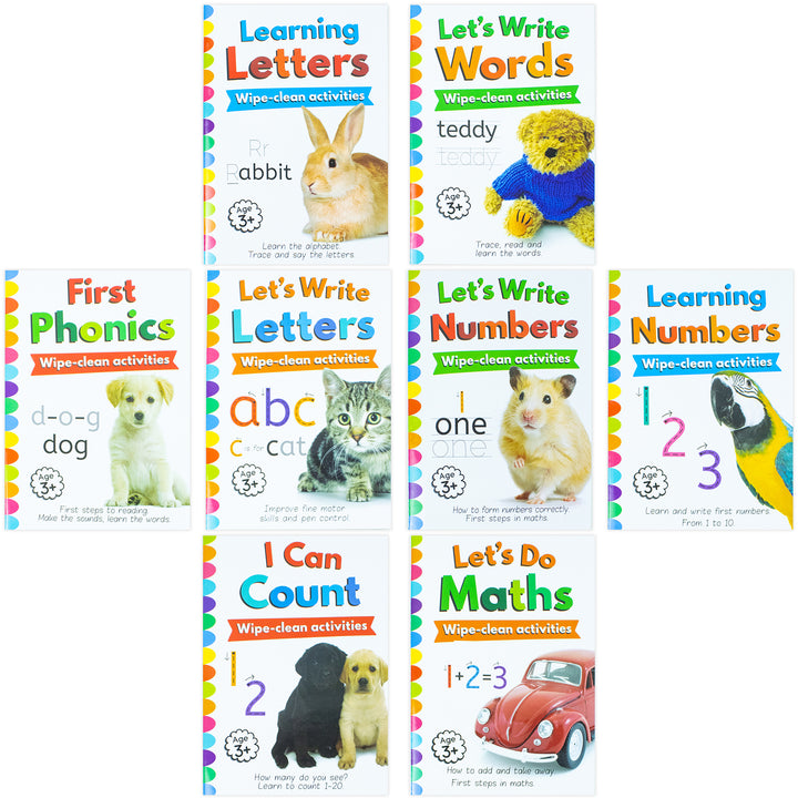 ABC and 123 Let's learn 8 Books Set Collection inc Wipe Clean Pages and Pen