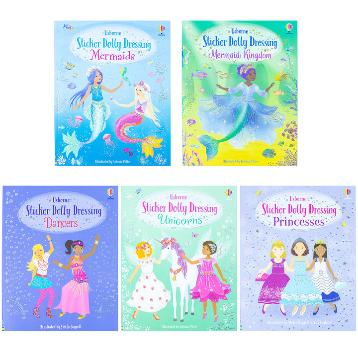 Usborne Sticker Dolly Dressing 5-Book Set Collection by Antonia Miller & Fiona Watt|Fun, Educational & Interactive Sticker Books for Kids & Creativity