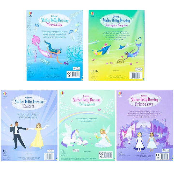Usborne Sticker Dolly Dressing 5-Book Set Collection by Antonia Miller & Fiona Watt|Fun, Educational & Interactive Sticker Books for Kids & Creativity