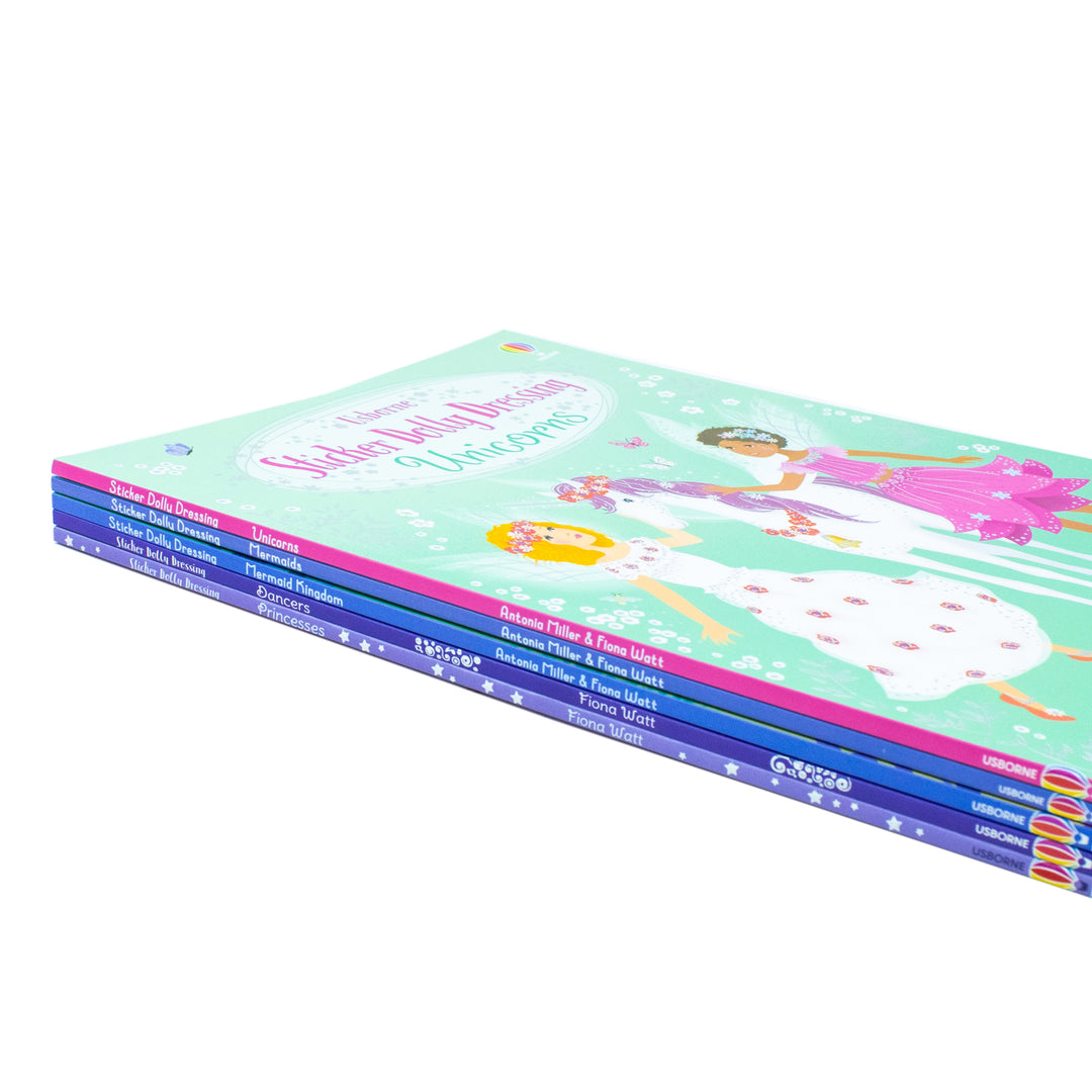 Usborne Sticker Dolly Dressing 5-Book Set Collection by Antonia Miller & Fiona Watt|Fun, Educational & Interactive Sticker Books for Kids & Creativity