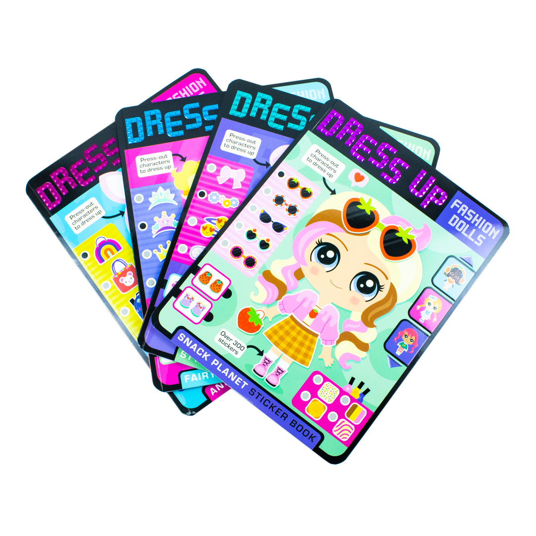 Dress Up Fashion Dolls Collection by Sophie Collingwood Illustrated 4 Sticker Activity Books Set (Dress Up Fashion Dolls: Animal Party, Fairy Universe, Snack Planet & Style City)