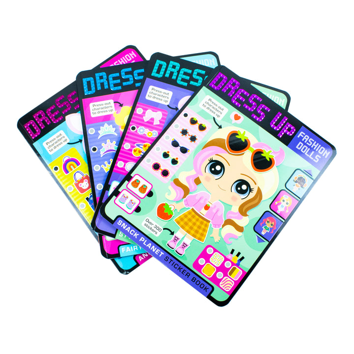 Dress Up Fashion Dolls Collection by Sophie Collingwood Illustrated 4 Sticker Activity Books Set (Dress Up Fashion Dolls: Animal Party, Fairy Universe, Snack Planet & Style City)