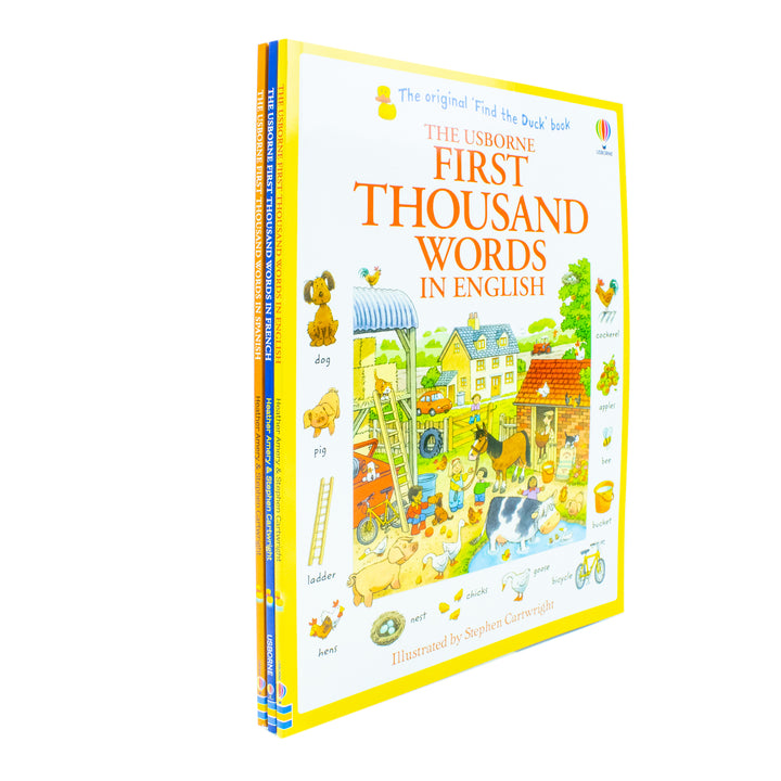 Usborne First Thousand Words Collection 3 Books Set By Heather Amery (First Thousand Words in French, First Thousand Words in Spanish, First Thousand Words in English)