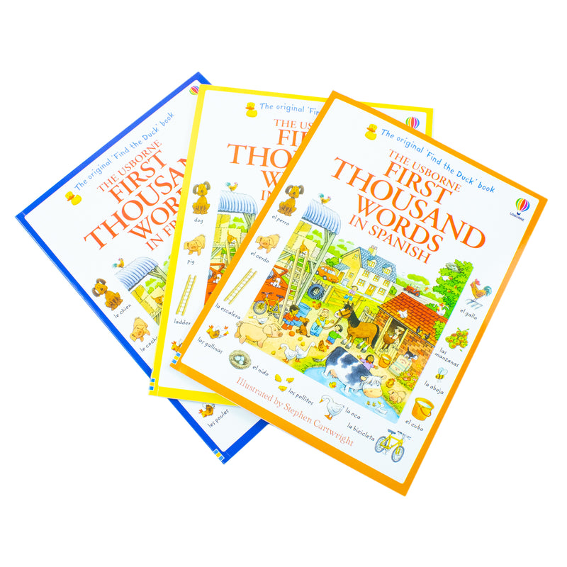 Usborne First Thousand Words Collection 3 Books Set By Heather Amery (First Thousand Words in French, First Thousand Words in Spanish, First Thousand Words in English)