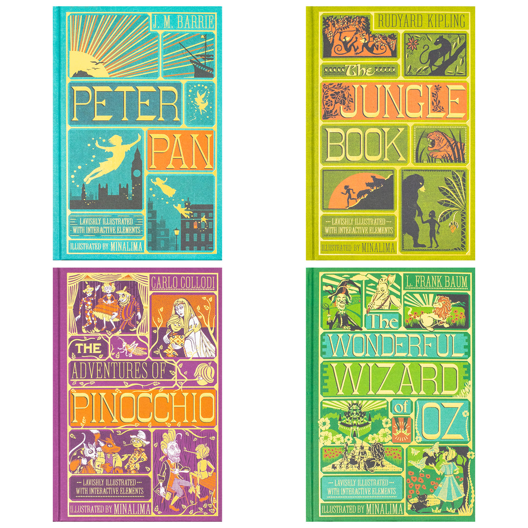 The Jungle Book, Peter Pan, The Wonderful Wizard and The Adventures of Pinocchio (Minalima Edition) 4 Books Collection Set
