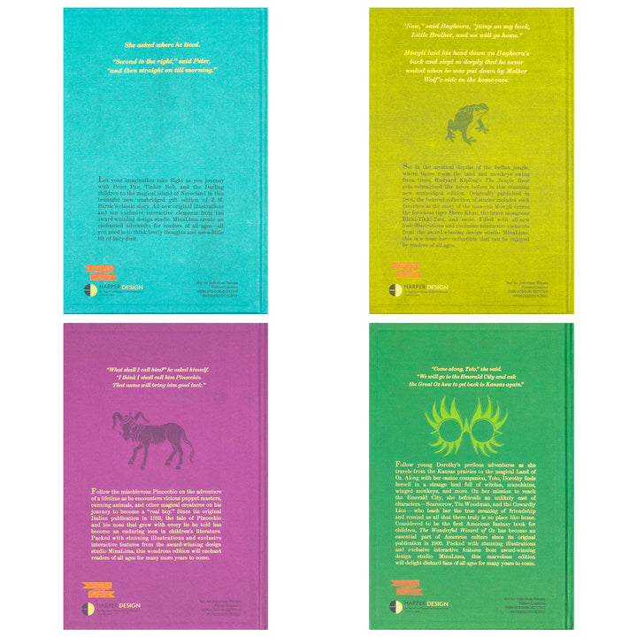 The Jungle Book, Peter Pan, The Wonderful Wizard and The Adventures of Pinocchio (Minalima Edition) 4 Books Collection Set