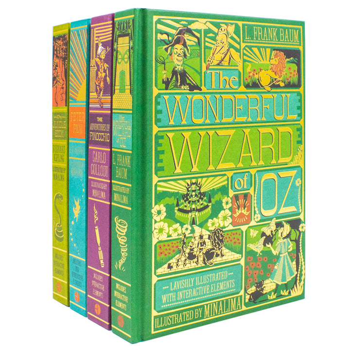The Jungle Book, Peter Pan, The Wonderful Wizard and The Adventures of Pinocchio (Minalima Edition) 4 Books Collection Set