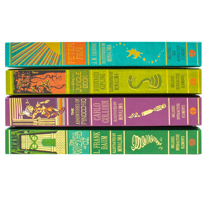 The Jungle Book, Peter Pan, The Wonderful Wizard and The Adventures of Pinocchio (Minalima Edition) 4 Books Collection Set