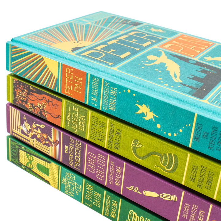 The Jungle Book, Peter Pan, The Wonderful Wizard and The Adventures of Pinocchio (Minalima Edition) 4 Books Collection Set