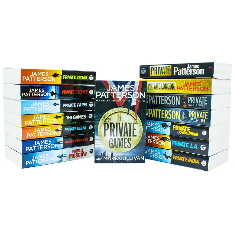 James Patterson Private Series 1-15 Books Collection Set (Private, London, Games, No. 1 Suspect, Berlin, Down Under, Private L. A., India, Vegas, Sydney, Paris, The Games, Delhi, Princess & Moscow)