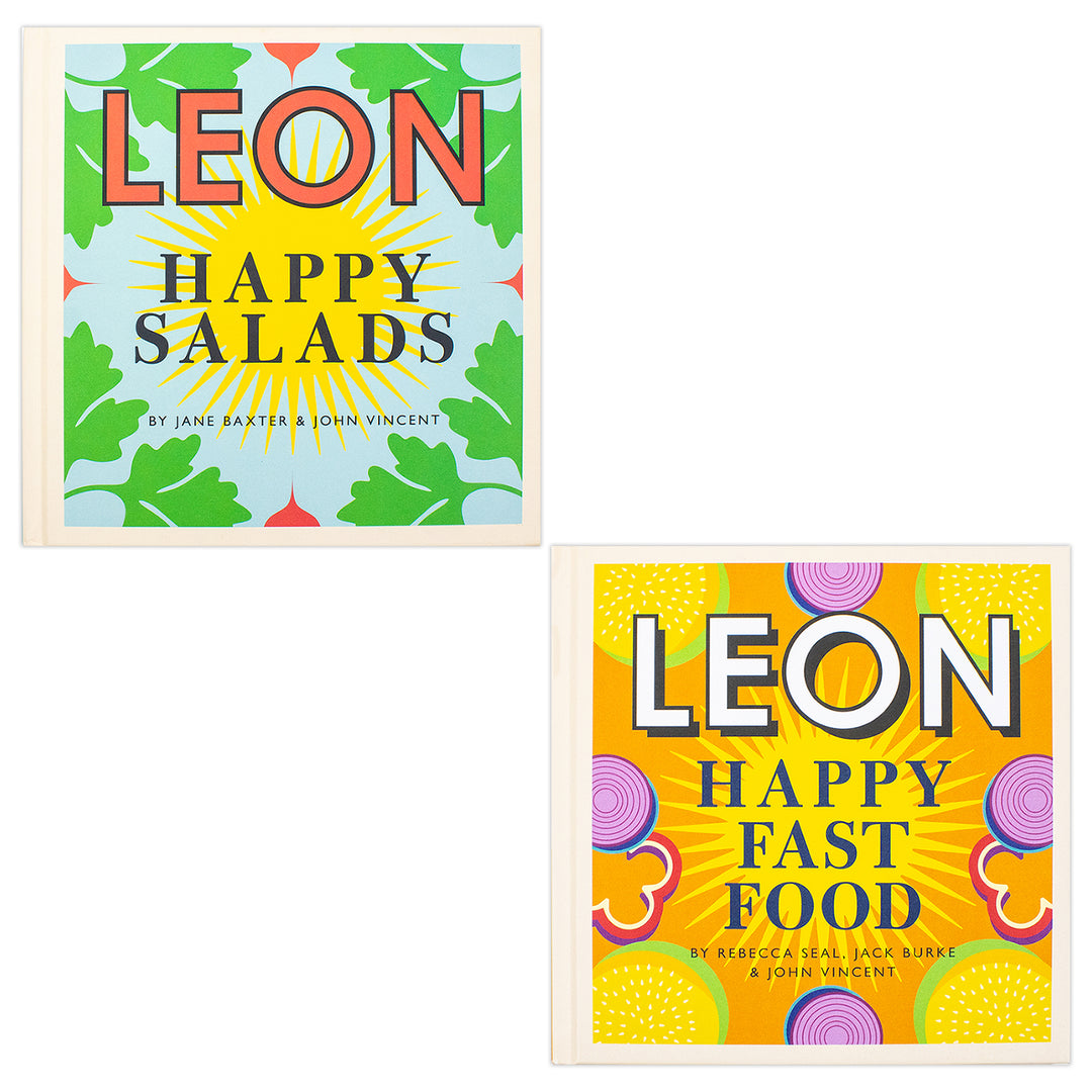 Leon Happy Salads and Happy Fast Food 2 Books Set By Jane Baxter, John Vincent, Rebecca Seal, Jack Burke