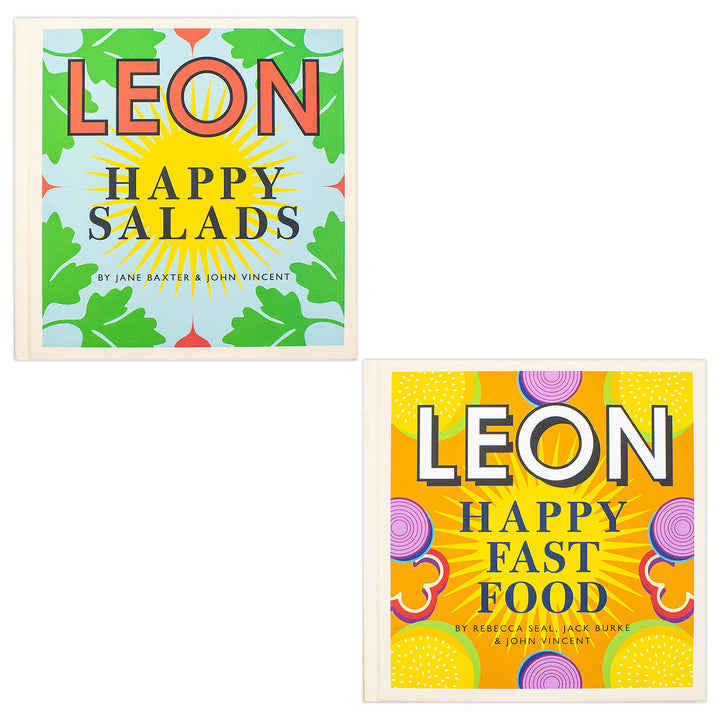 Leon Happy Salads and Happy Fast Food 2 Books Set By Jane Baxter, John Vincent, Rebecca Seal, Jack Burke