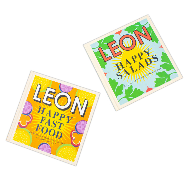 Leon Happy Salads and Happy Fast Food 2 Books Set By Jane Baxter, John Vincent, Rebecca Seal, Jack Burke