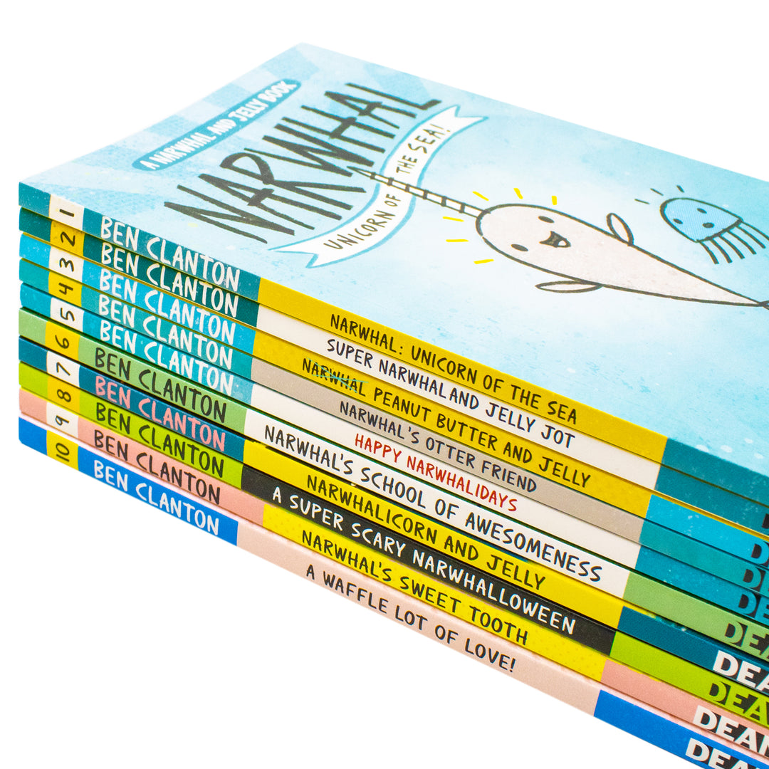 Narwhal and Jelly Series 1-10 Books Collection Set by Ben Clanton (A Waffle Lot of Love, Narwhal's Sweet Tooth, A Super Scary Narwhalloween, Narwhalicorn And Jelly and More)