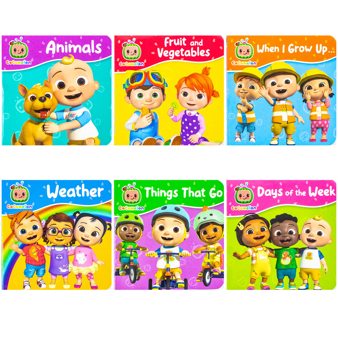 Cocomelon Little Learners Pocket Library 12 Board Books Collection Set (Animals, Fruit And Vegetables, Weather, Days of the Week, Family Time and More)