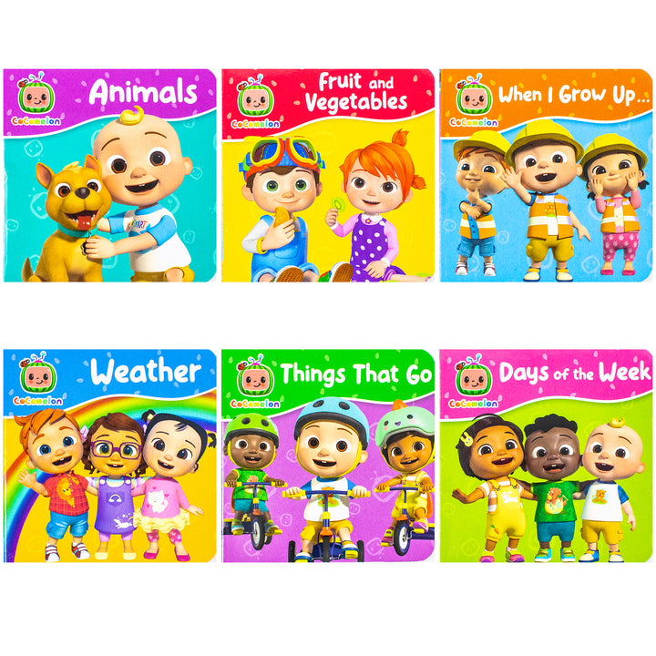 Cocomelon Little Learners Pocket Library 12 Board Books Collection Set (Animals, Fruit And Vegetables, Weather, Days of the Week, Family Time and More)