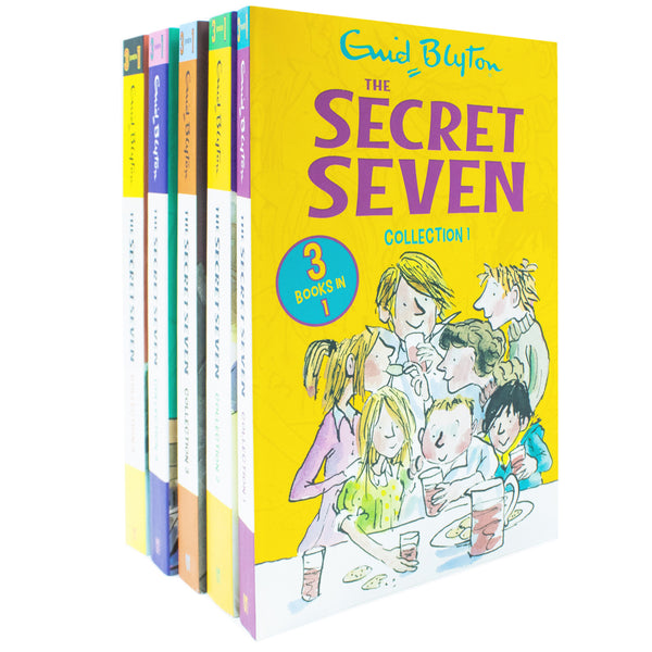 Enid Blyton The Secret Seven 15 Story Collection in 5 Books Set (The Secret Seven, Adventure, Well Done, on the Trail, Go Ahead, Good Work, Win Through, Three Cheers, Mystery & More)