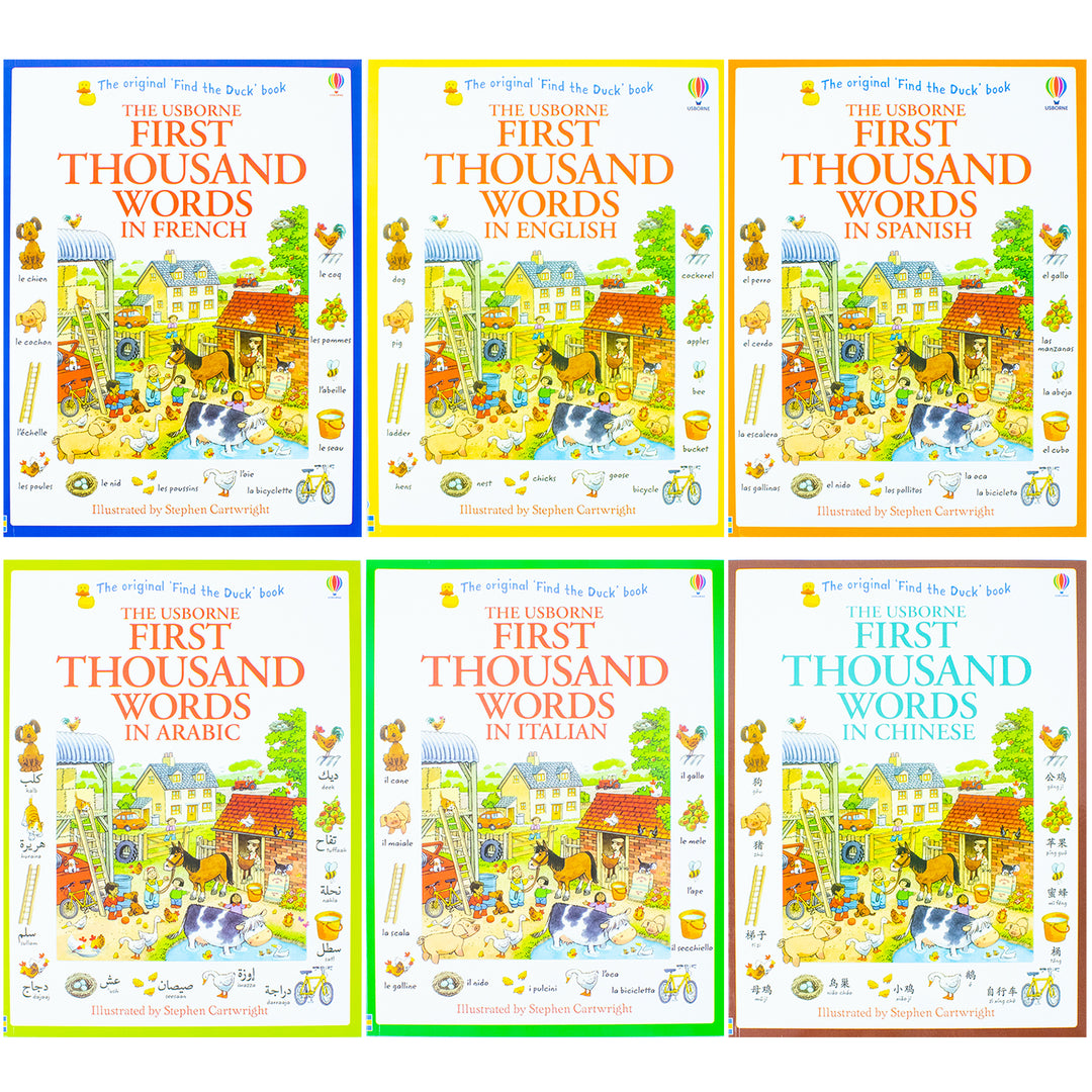 Usborne First Thousand Words Collection 6 Books Set By Heather Amery (First Thousand Words in English, Arabic, Chinese, Italian, French, Spanish)