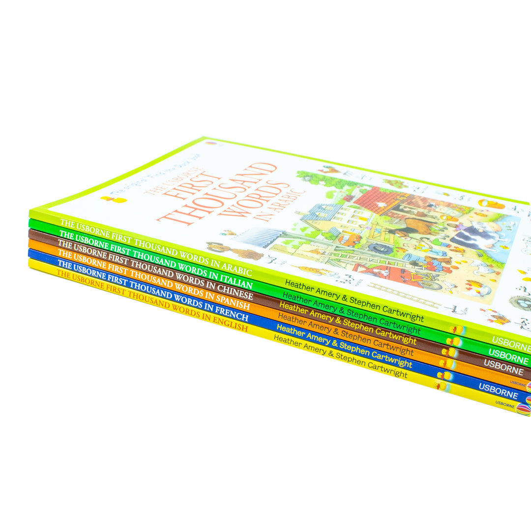 Usborne First Thousand Words Collection 6 Books Set By Heather Amery (First Thousand Words in English, Arabic, Chinese, Italian, French, Spanish)