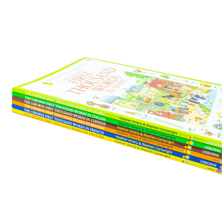 Usborne First Thousand Words Collection 6 Books Set By Heather Amery (First Thousand Words in English, Arabic, Chinese, Italian, French, Spanish)
