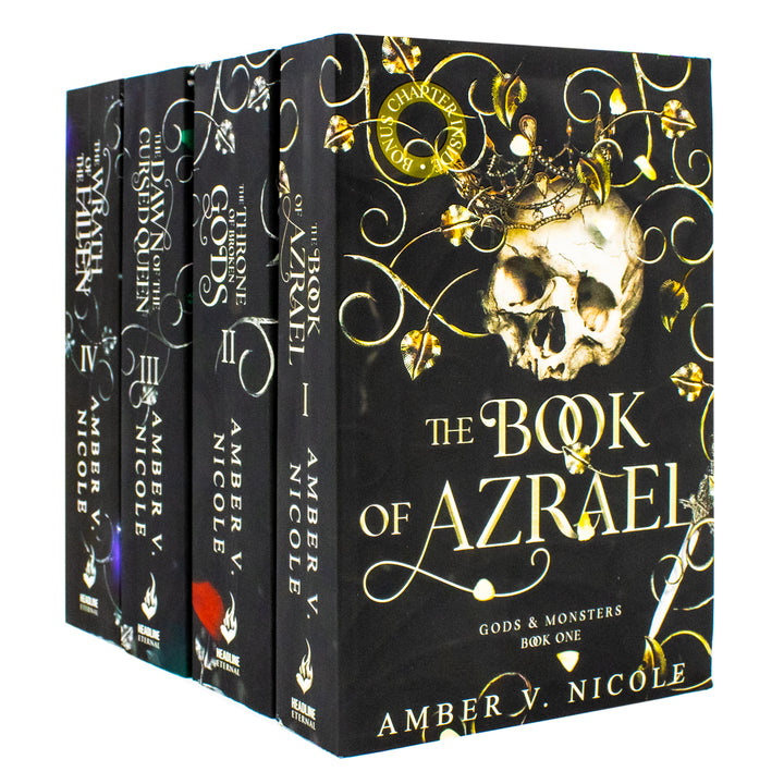 Gods and Monsters Series 1-4 Books Collection Set By Amber V. Nicole (The Book of Azrael, The Throne of Broken Gods, The Dawn of the Cursed Queen and The Wrath of the Fallen) | Paperback