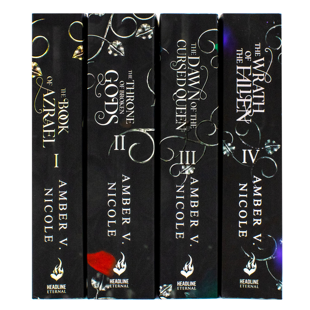Gods and Monsters Series 1-4 Books Collection Set By Amber V. Nicole (The Book of Azrael, The Throne of Broken Gods, The Dawn of the Cursed Queen and The Wrath of the Fallen) | Paperback