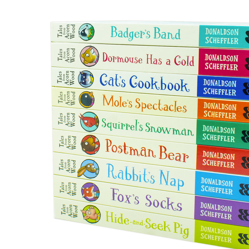 Julia Donaldson Tales From Acorn Wood Series Collection 9 Books Set (Fox's Socks, Hide-and-seek Pig, Postman Bear,Rabbit's Nap,Cat's Cookbook, Squirrel's Snowman, Mole's Spectacles and Badger's Band)