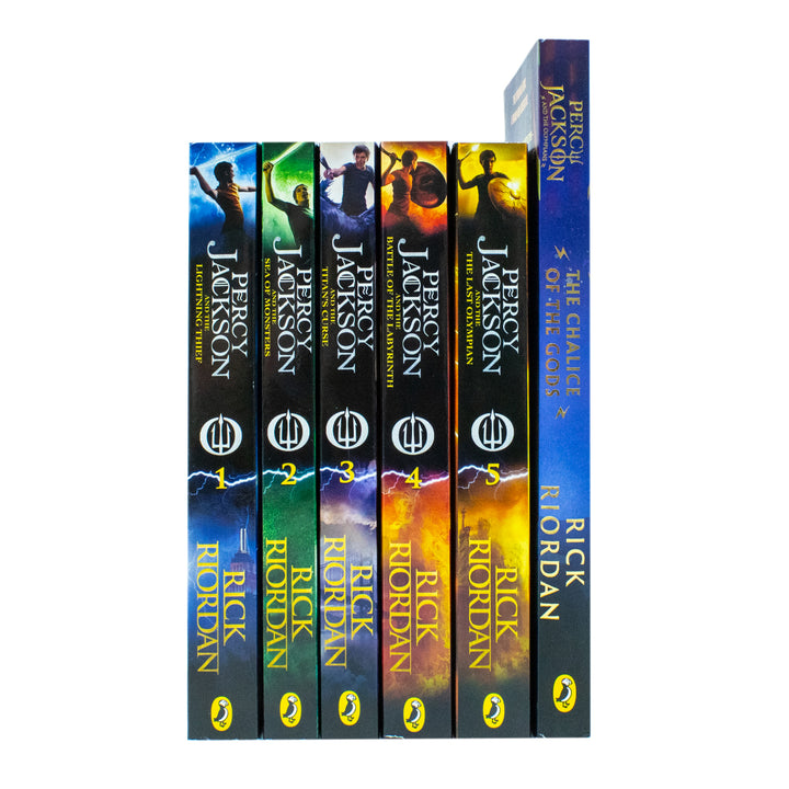 Percy Jackson and the Olympians Collection 6 Books Set By Rick Riordan (The Lightning Thief, Sea of Monsters,Titan's Curse,Battle of the Labyrinth,Last Olympian, The Chalice of the Gods)