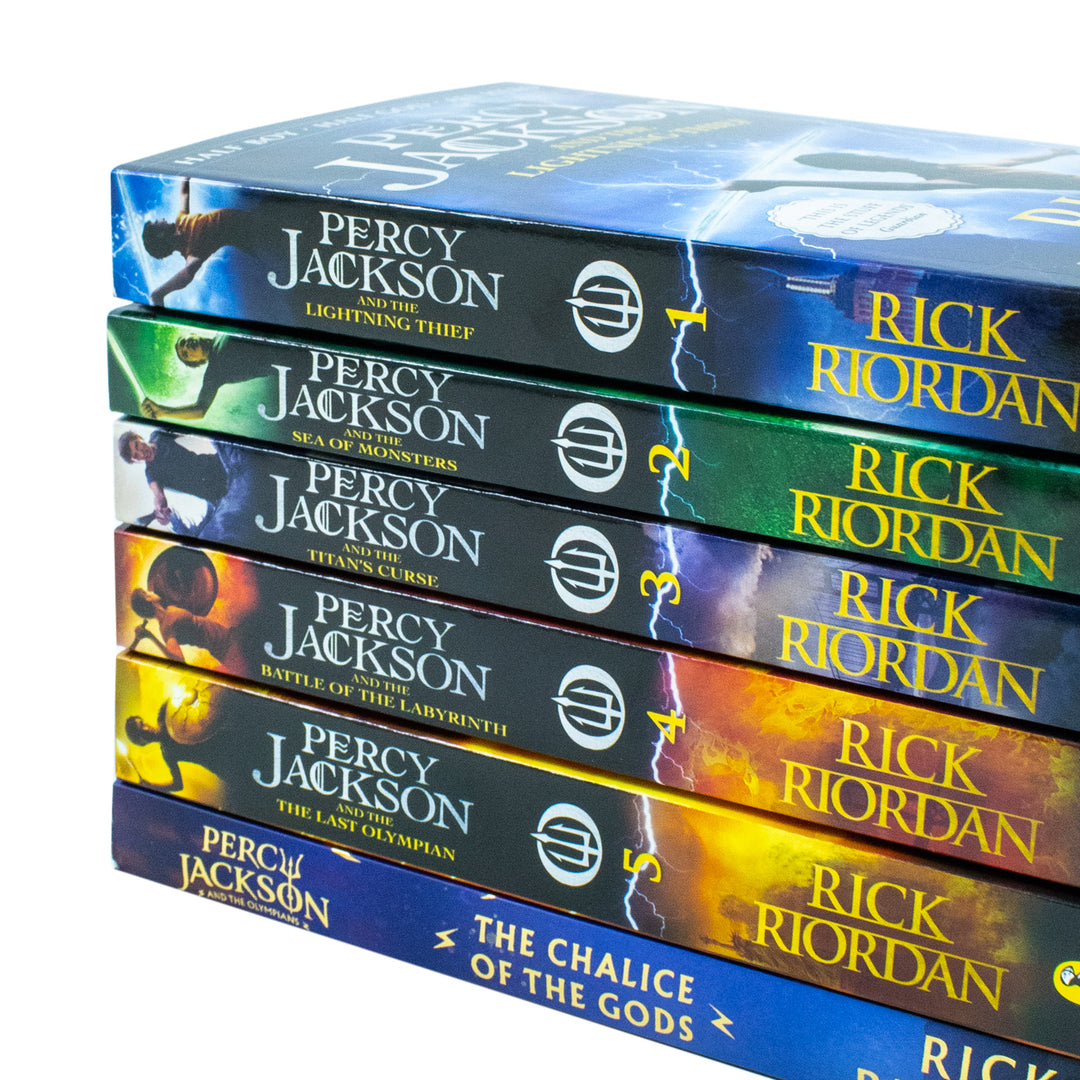 Percy Jackson and the Olympians Collection 6 Books Set By Rick Riordan (The Lightning Thief, Sea of Monsters,Titan's Curse,Battle of the Labyrinth,Last Olympian, The Chalice of the Gods)