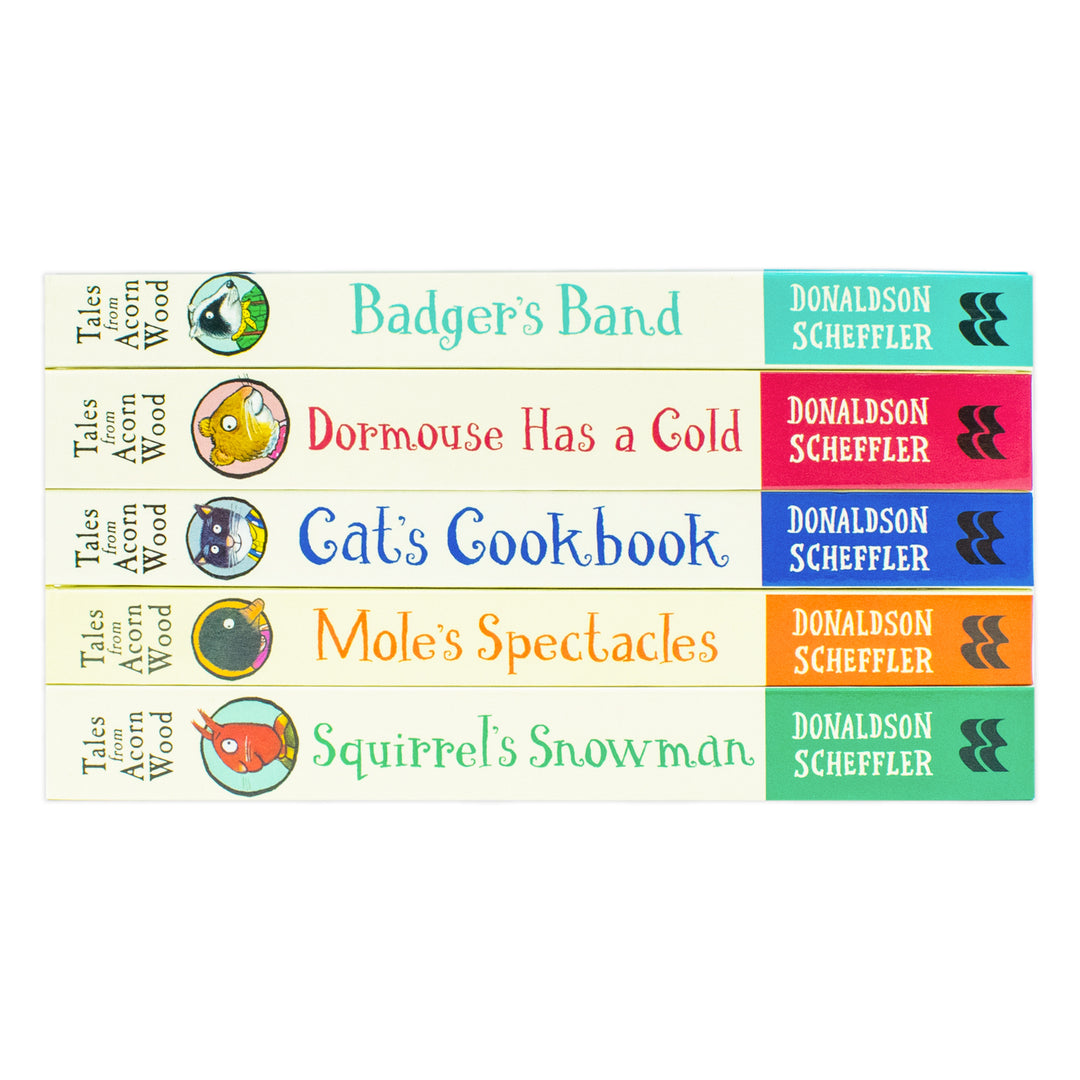 Julia Donaldson Tales From Acorn Wood Series Collection 5 Books Set (Cat's Cookbook, Squirrel's Snowman, Mole's Spectacles, Badger's Band & Dormouse Has a Cold)