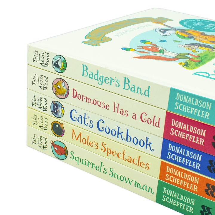 Julia Donaldson Tales From Acorn Wood Series Collection 5 Books Set (Cat's Cookbook, Squirrel's Snowman, Mole's Spectacles, Badger's Band & Dormouse Has a Cold)