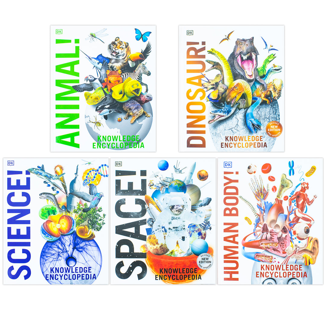 DK Knowledge Encyclopedias 5-Book Collection | Educational & fun set for kids – science, space, human body, animals, dinosaurs, STEM learning