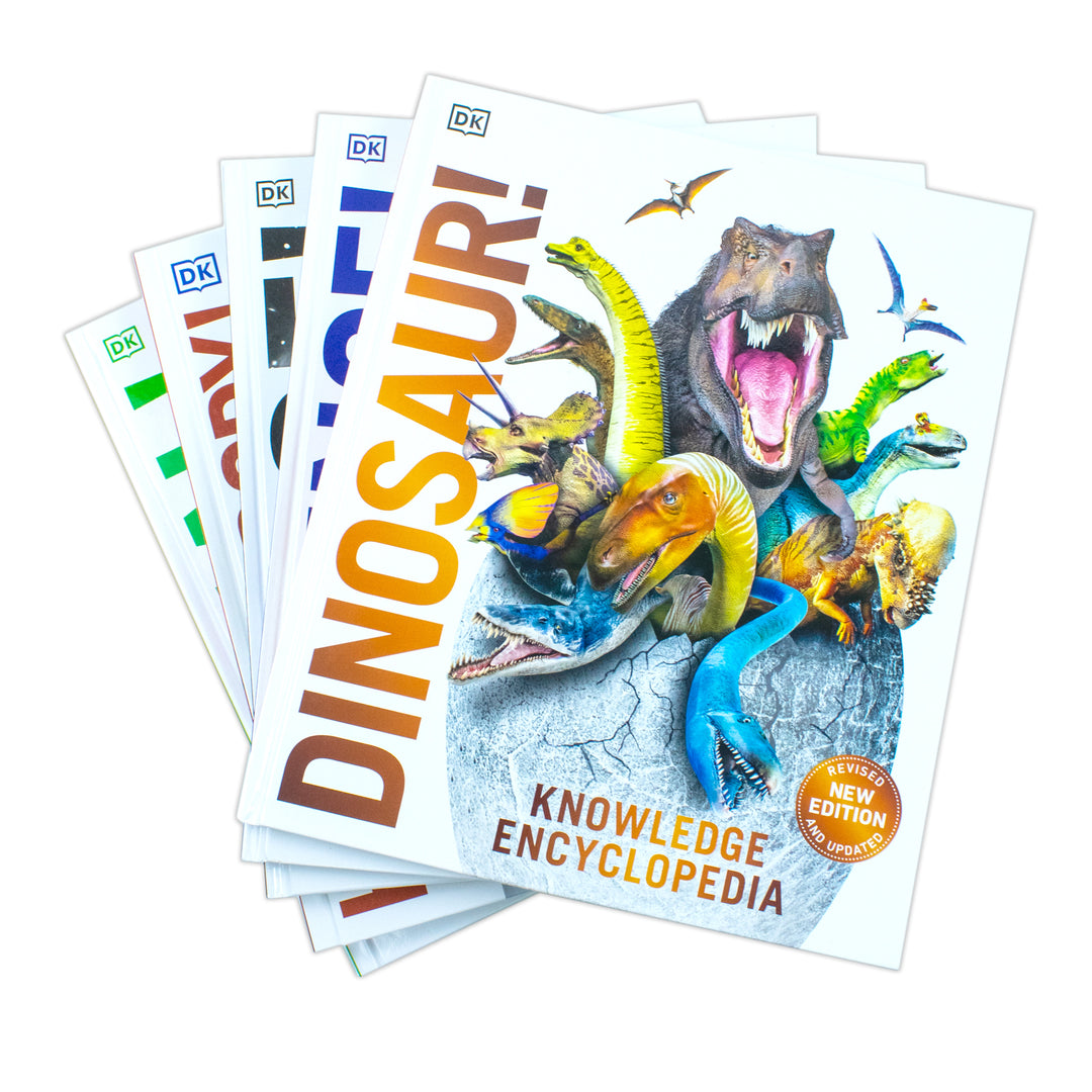 DK Knowledge Encyclopedias 5-Book Collection | Educational & fun set for kids – science, space, human body, animals, dinosaurs, STEM learning