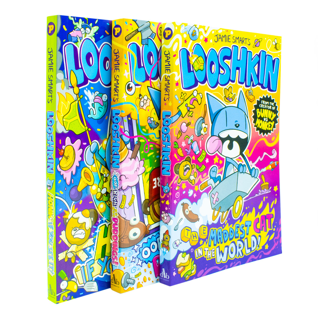Jamie Smart's Looshkin Series: 3 Books Collection Set - Honk If You See It!, Oof! Right in the Puddings!, Maddest Cat in the World paperback Age 6+