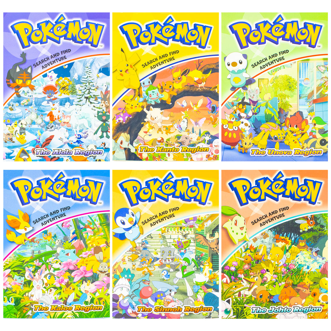Pokémon Search and Find Adventure 8 Books Collection Set | Paperback (The Alola Region, The Kanto Region, The Unova Region, The Kalos Region, Sinnoh Region, Johto Region, Hoenn Region and Galar Region)