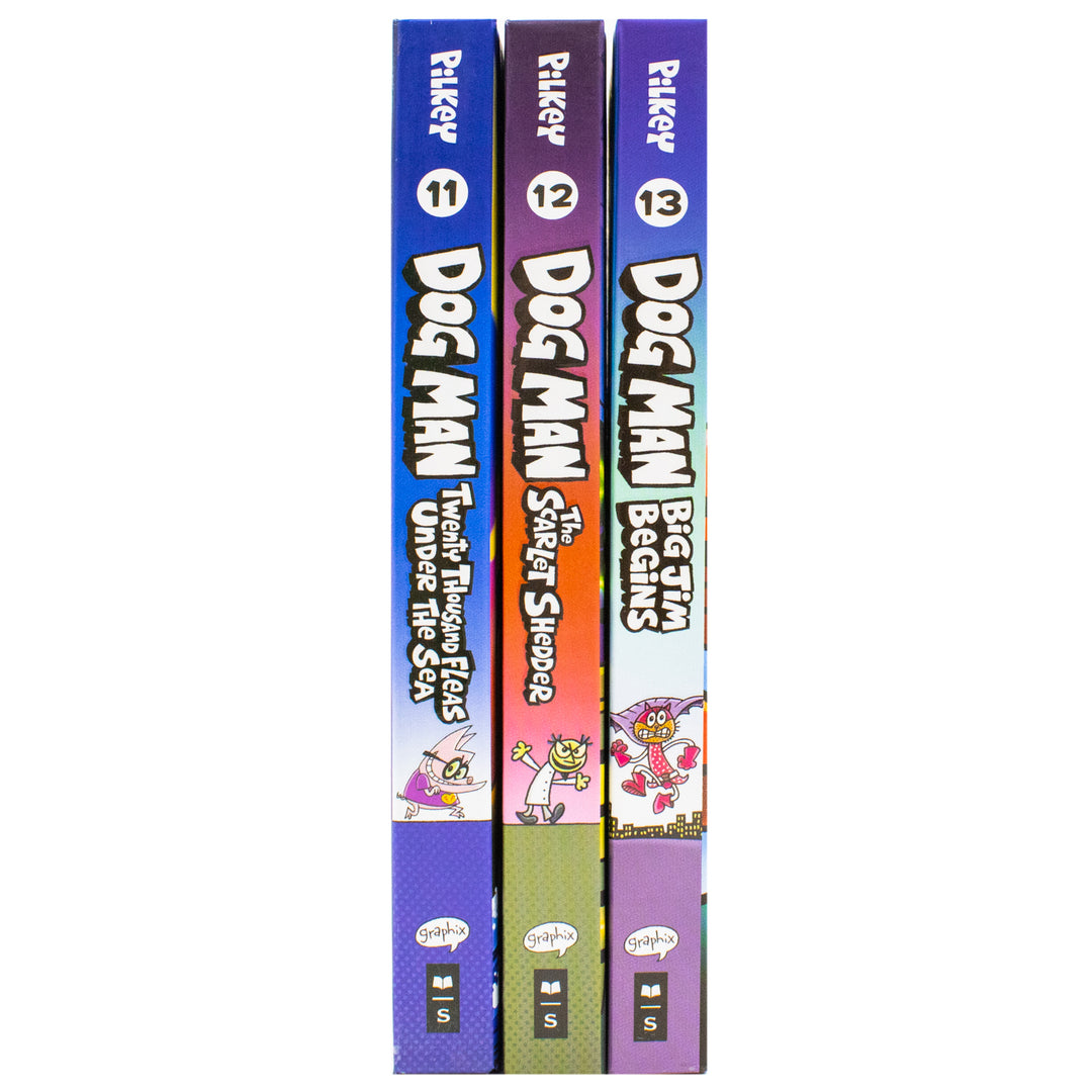Dog Man Series 11-13 Collection 3 Books Set By Dav Pilkey (Twenty Thousand Fleas Under the Sea, The Scarlet Shedder and Big Jim Begins)