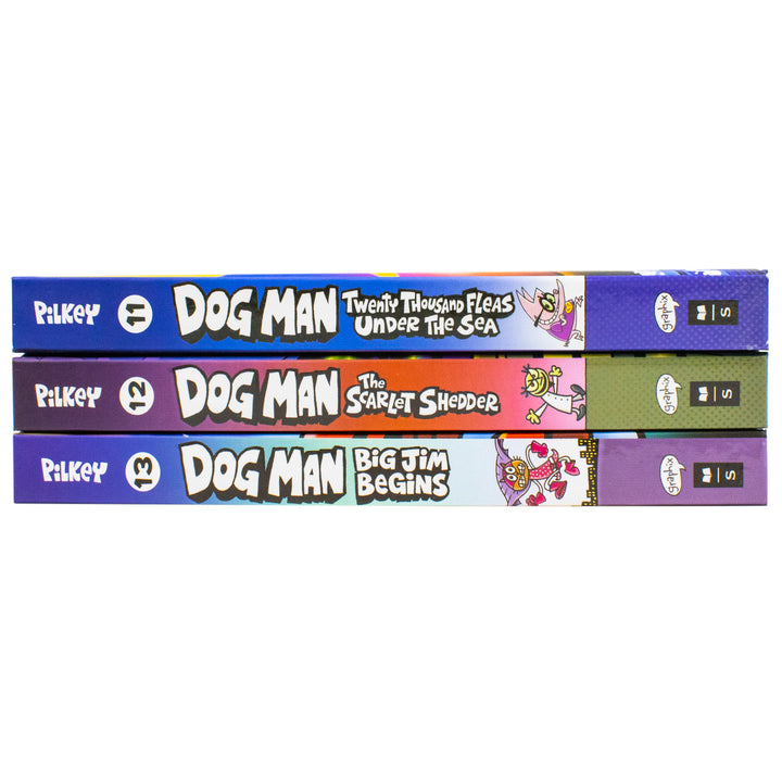 Dog Man Series 11-13 Collection 3 Books Set By Dav Pilkey (Twenty Thousand Fleas Under the Sea, The Scarlet Shedder and Big Jim Begins)