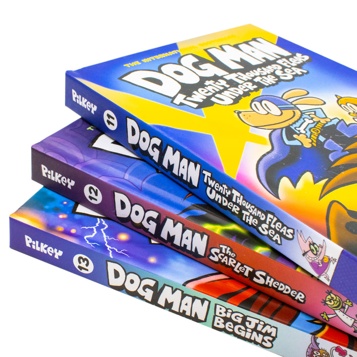 Dog Man Series 11-13 Collection 3 Books Set By Dav Pilkey (Twenty Thousand Fleas Under the Sea, The Scarlet Shedder and Big Jim Begins)