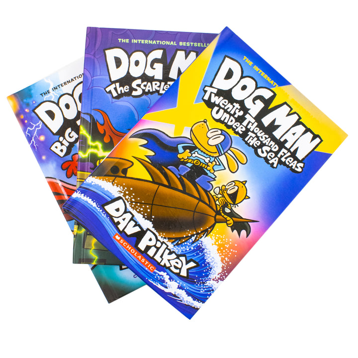 Dog Man Series 11-13 Collection 3 Books Set By Dav Pilkey (Twenty Thousand Fleas Under the Sea, The Scarlet Shedder and Big Jim Begins)
