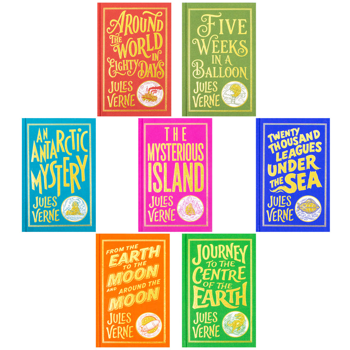 Jules Verne 7 Books Hardcover Box Set | The Mysterious Island, Around the World in Eighty Days, Twenty Thousand Leagues Under the Sea & More | Classic Adventure Fiction