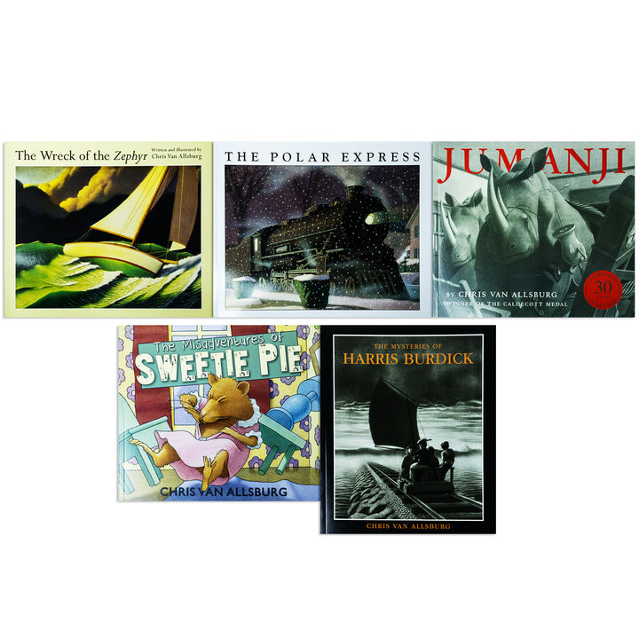 Chris Van Allsburg 5 Book Set: The Polar Express, Jumanji, Harris Burdick, Sweetie Pie, Zephyr – Classic Illustrated Fantasy Stories for Kids