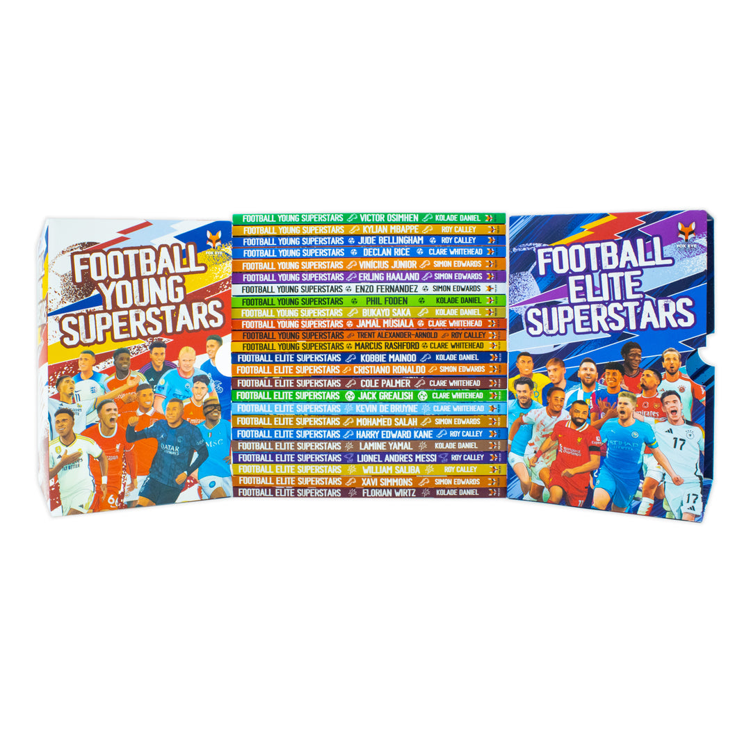 Football Superstars 24 Book Set Collection: (Ronaldo, Lamine Yamal, Salah, Harry Kane, De Bruyne, Messi, Saka, Haaland, Mbappe, Bellingham, Fernandez, Rashford)