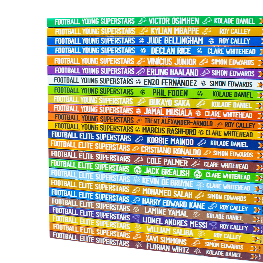 Football Superstars 24 Book Set Collection: (Ronaldo, Lamine Yamal, Salah, Harry Kane, De Bruyne, Messi, Saka, Haaland, Mbappe, Bellingham, Fernandez, Rashford)