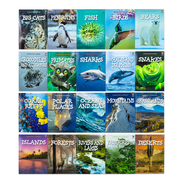Children Introduction to Nature and Geography 20 Book Collection Set: (Bears, Big Cats,Crocodiles and Alligators,Coral Reefs,Deserts,Grasslands)