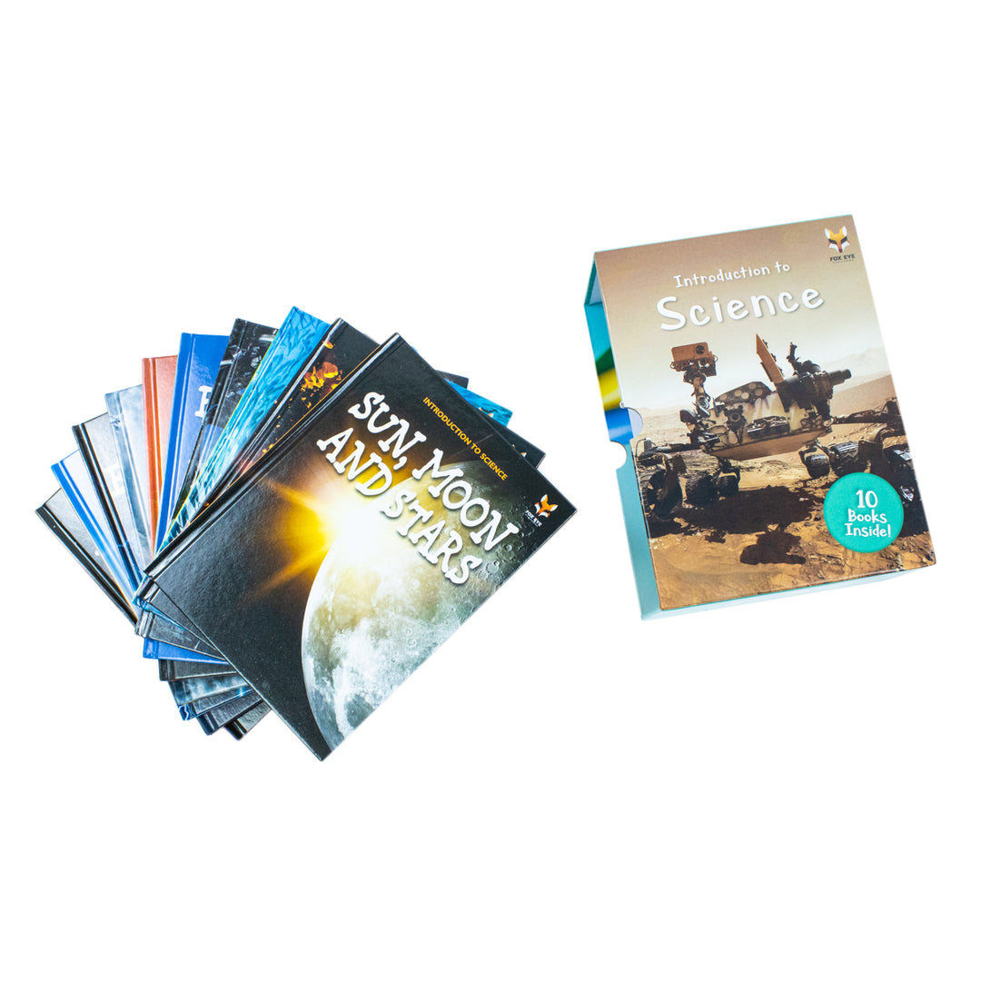 Children Introduction To Science For Beginners (Series 1) 10 Hardback Book collection Set: (Astronomy, Electricity, Food Chains, Forces And Motion, ... Storms, Sun, Moon And Stars, Volcanoes)