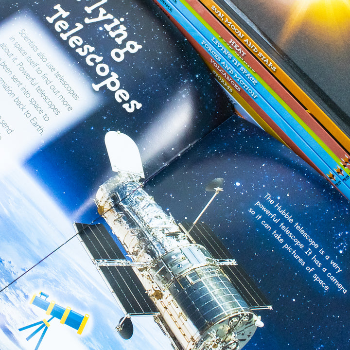 Children Introduction To Science For Beginners (Series 1) 10 Hardback Book collection Set: (Astronomy, Electricity, Food Chains, Forces And Motion, ... Storms, Sun, Moon And Stars, Volcanoes)