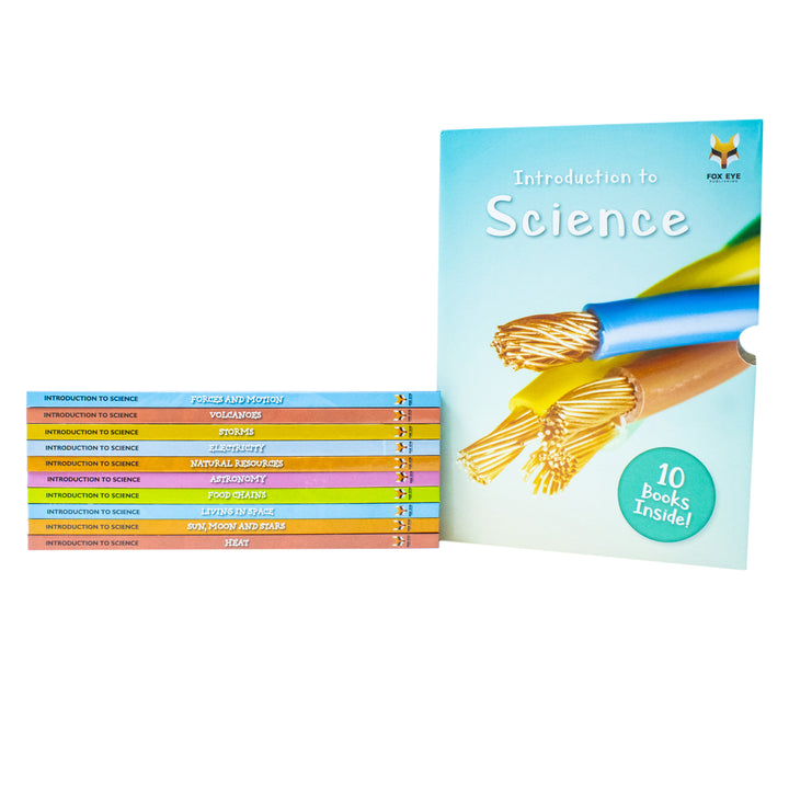 Children Introduction To Science For Beginners (Series 1) 10 Hardback Book collection Set: (Astronomy, Electricity, Food Chains, Forces And Motion, ... Storms, Sun, Moon And Stars, Volcanoes)