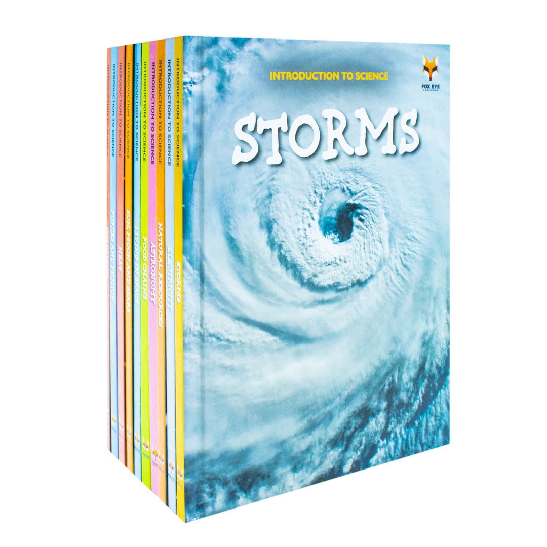 Children Introduction To Science For Beginners (Series 1) 10 Hardback Book collection Set: (Astronomy, Electricity, Food Chains, Forces And Motion, ... Storms, Sun, Moon And Stars, Volcanoes)